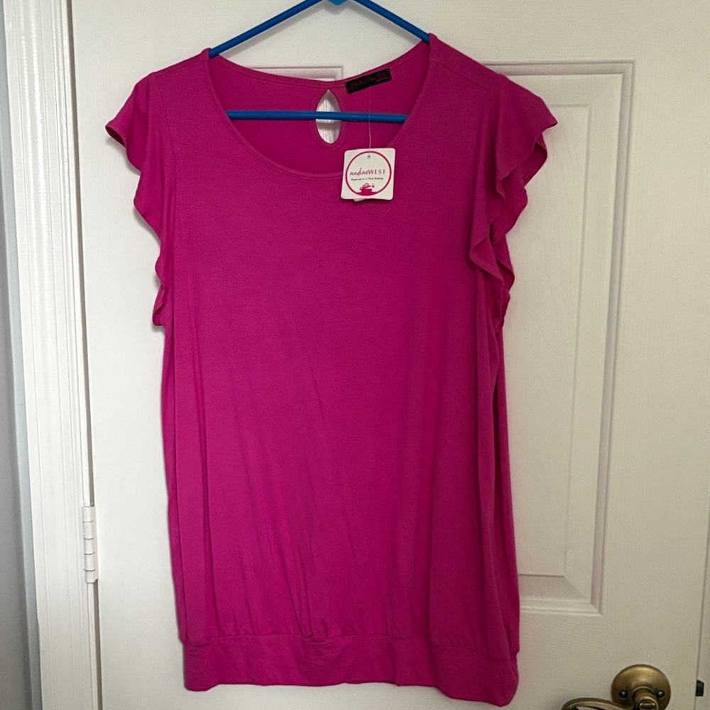 Adrienne Vittadini Fuchsia Ruffle Sleeve Blouse